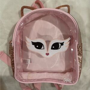 Kids Sparkly Sparkle Pink Fox Backpack Adjustable Straps Clear Front NWT